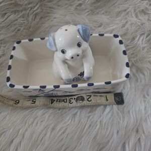 Ceramic Pig Salt Shaker with Blue Accents